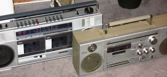 Vintage 80s Collectible Silver Boom Box Stereo Tape Player