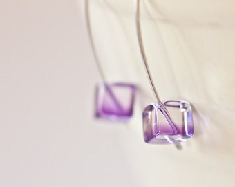 Modern Hook Earrings Ametrine Cube Argentium Sterling silver Geometric Jewelry minimalist design