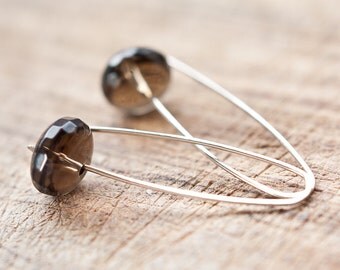 Modern Simple Earrings14K Gold Organic Brown Chocolate Smokey Quartz Terracota Minimalist design