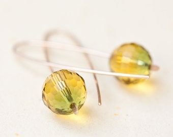Earrings Yellow Green Ametrine Quartz Argentium Sterling silver Disco Ball Modern Design Minimalist Geometric Jewelry