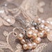 Long Dangle Earrings Cream Peach Pearls tan pink romantic lace tbteam rusteam