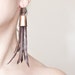 Long Tassel Leather Earrings Tribal Brown Chocolate Fringe Vintage French Thimble boho bohemian ethnic long sexy dangly tbteam rusteam