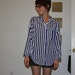 SALE // Vintage 1980's Women's Navy Blue Stripe Blouse
