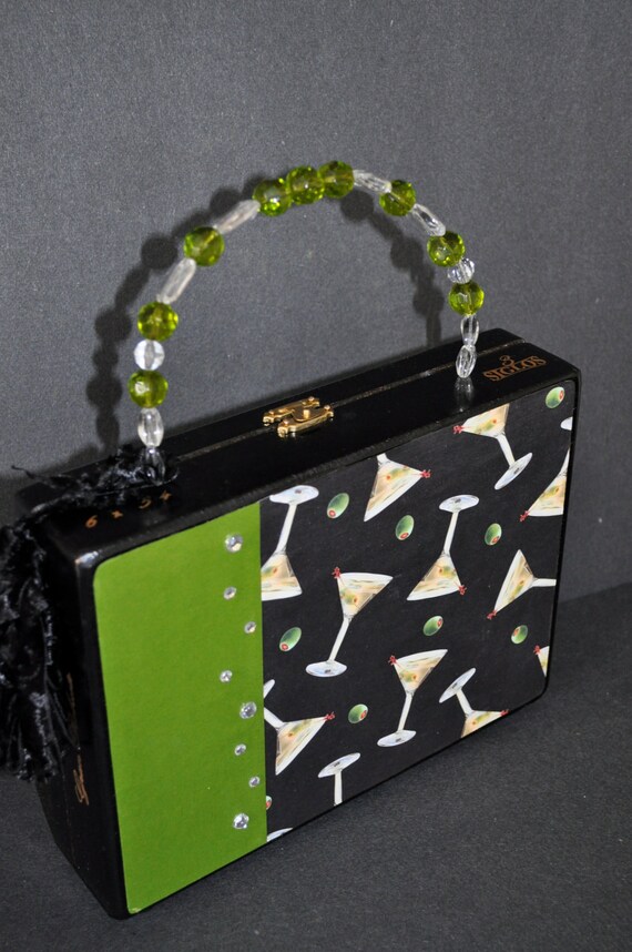 Black Martini Cigar Box Purse martini glass and green olive