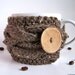 Barley Coffee Cup Cozy, Brown Tea Mug Sleeve, Chocolate Acorn Wood Tree, Fall Autumn, Knitted Cabled
