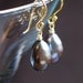 Peacock Black Baroque Drop Pearl Earrings / Freshwater Pearl in 14k Gold Filled Dangles - Le Petite Aubergine Gold