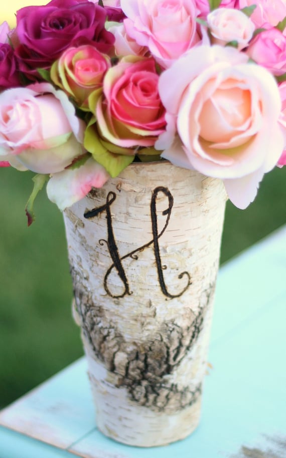 Personalized Monogrammed Tall Birch Wood Vase Rustic Decor (Item Number 140176) by braggingbags