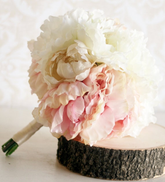 Silk Bride Bouquet Peony Flowers Peonies Shabby Chic Wedding Arrangement by braggingbags