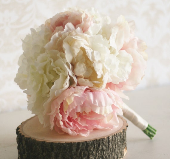 Silk Bride Bouquet Peony Flowers Peonies Shabby Chic Wedding Arrangement (Item Number MHD20049) by braggingbags