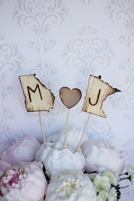 Personalized Cake Topper Engraved Wood States Rustic Wedding (item E10517) by braggingbags