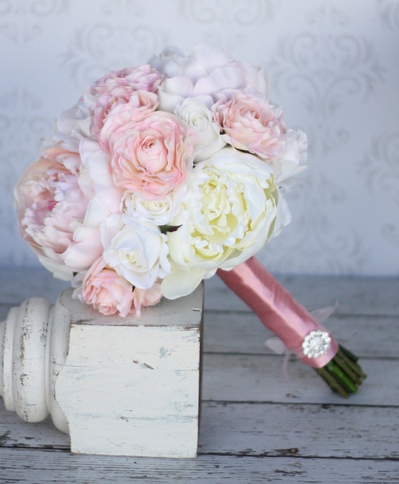 Items Similar To Silk Bride Bouquet Peony Peonies Shabby Chic Vintage Inspired Rustic Wedding 4721