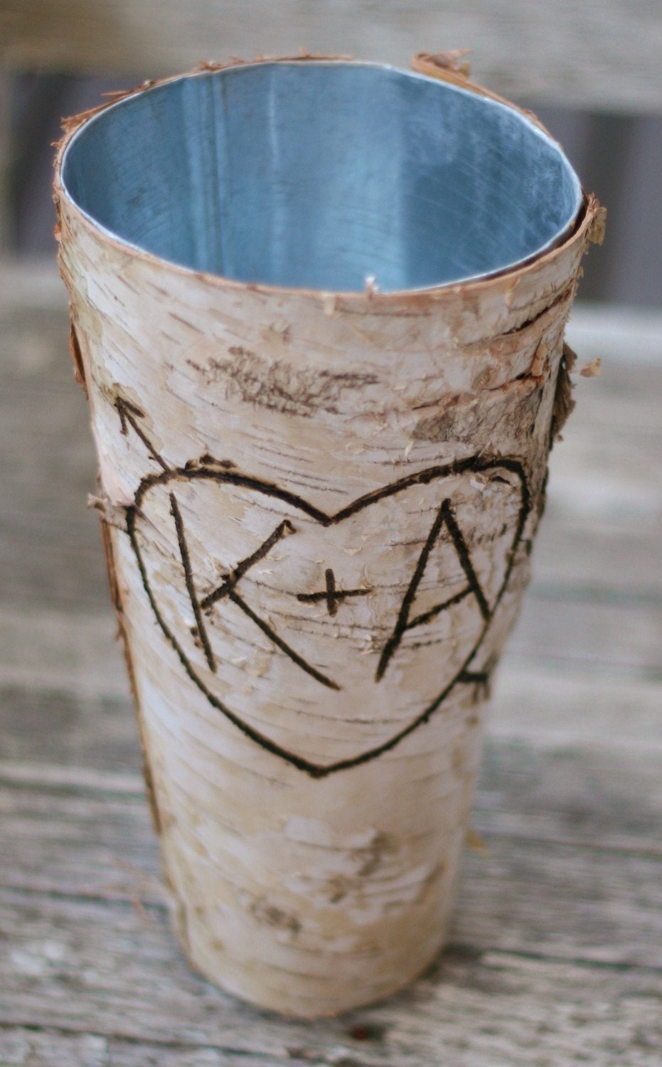 Personalized Tall Birch Bark Wood Vase Custom by braggingbags