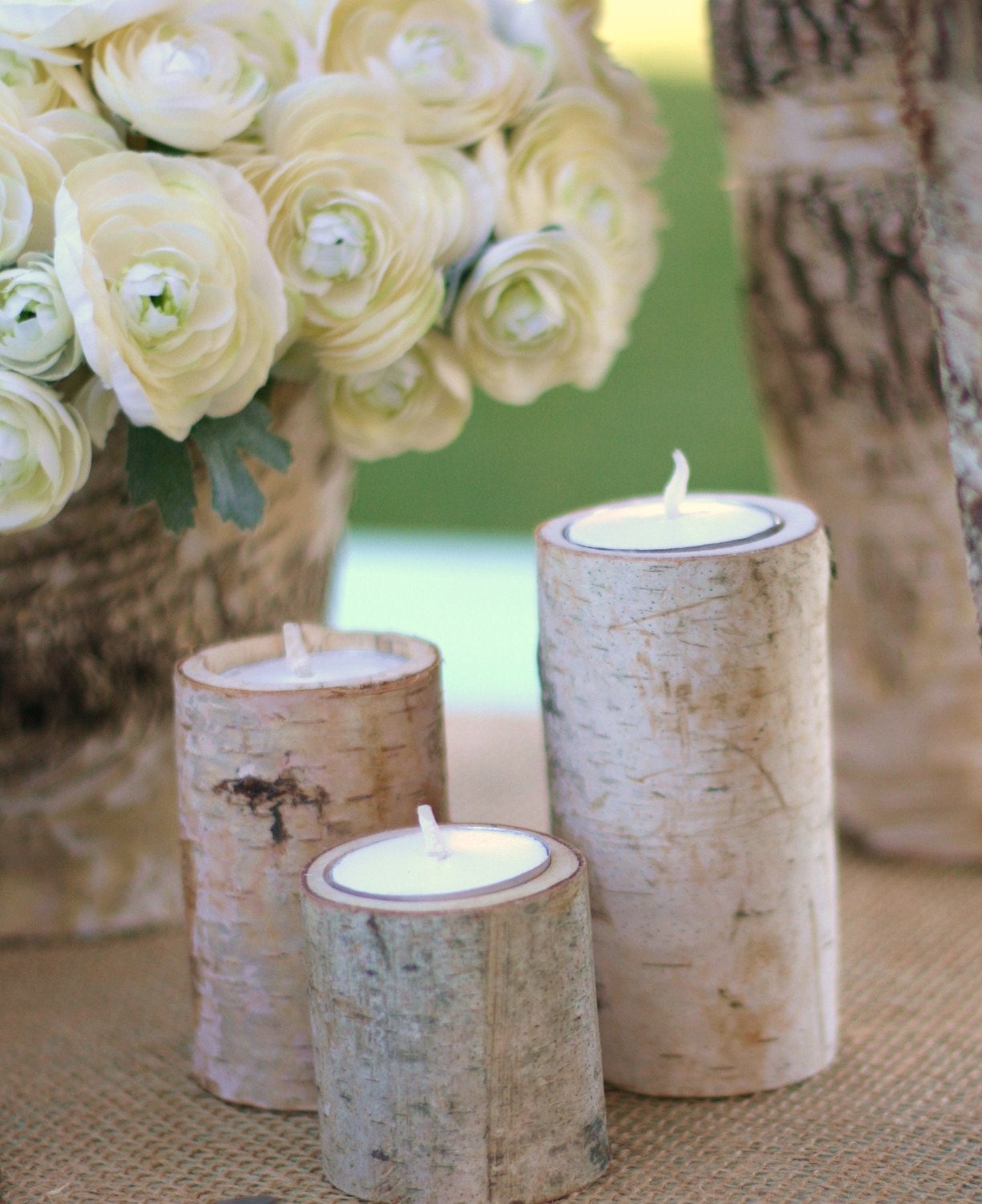 24 Centerpiece Birch Log Tea Light Candle Holders by braggingbags