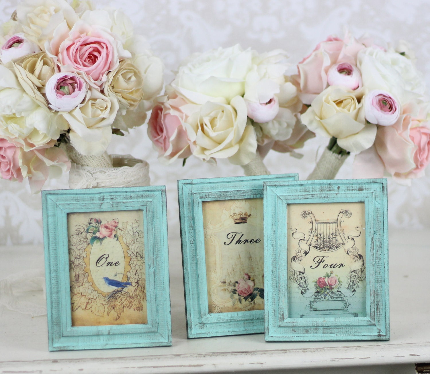 Shabby Chic Table Numbers With Distressed Frames Vintage Rustic Wedding SET of 12