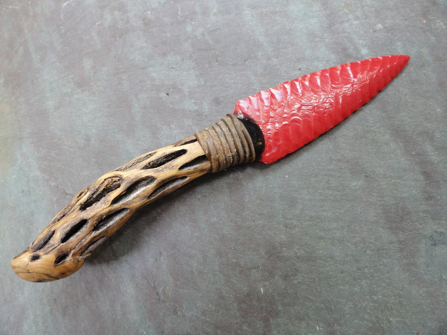 Flintknapped Red Glass Knife   Il Fullxfull.251831735 