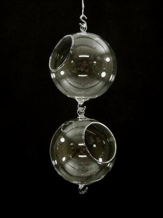 Items similar to Pair of 2 Hanging Glass Dual Link Orbs Terrariums