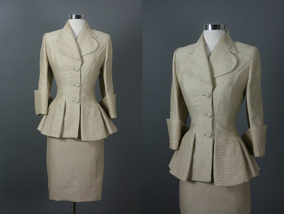 Items similar to Vintage 1950s 50s Elegant LILLI ANN oatmeal silk ...