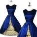 Vintage 1950s 50s Demure Bombshell Peek A Boo Embroidered Ruffle Organza Skirt Cobalt Silk Cocktail Party Dress L FREE SHIPPING