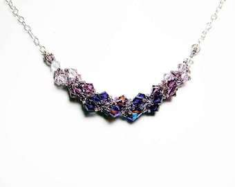 Purple Swarovski Crystal Necklace Light Amethyst Amethyst Purple Velvet and Sterling Silver - "Le Gothique" by Whimsy Beading