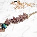 Steampunk Antique Copper Leaves Y Style Necklace Forest Green Roundelle, Rose Gold Plated - "Exquisite Leaves" by Whimsy Beading