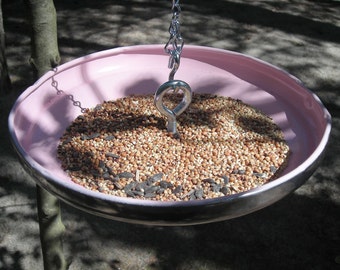 Pink Bird Feeder from 1972 - 1979 Datsun 620 Pickup Truck Hubcap - Recycled Chrome Birdfeeder Summer Outdoors 1973 1974 1975 1976 1977 1978