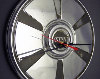 Fiat Hubcap Clock - 1974 - 1978 Fiat 124 Spider and Coupe Wall Clock - 1975 1976 1977 - Industrial Decor