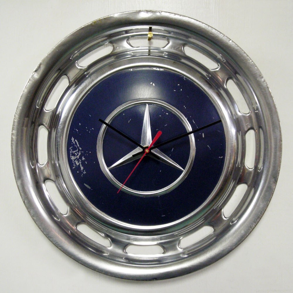 Mercedes Hubcap Wall Clock Navy Blue Hub Cap