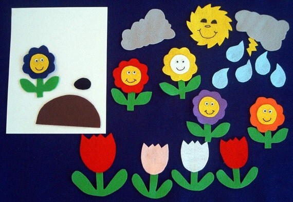 Download 19 PIECE 5 Little Flowers Flannel Board Felt Story Set AND