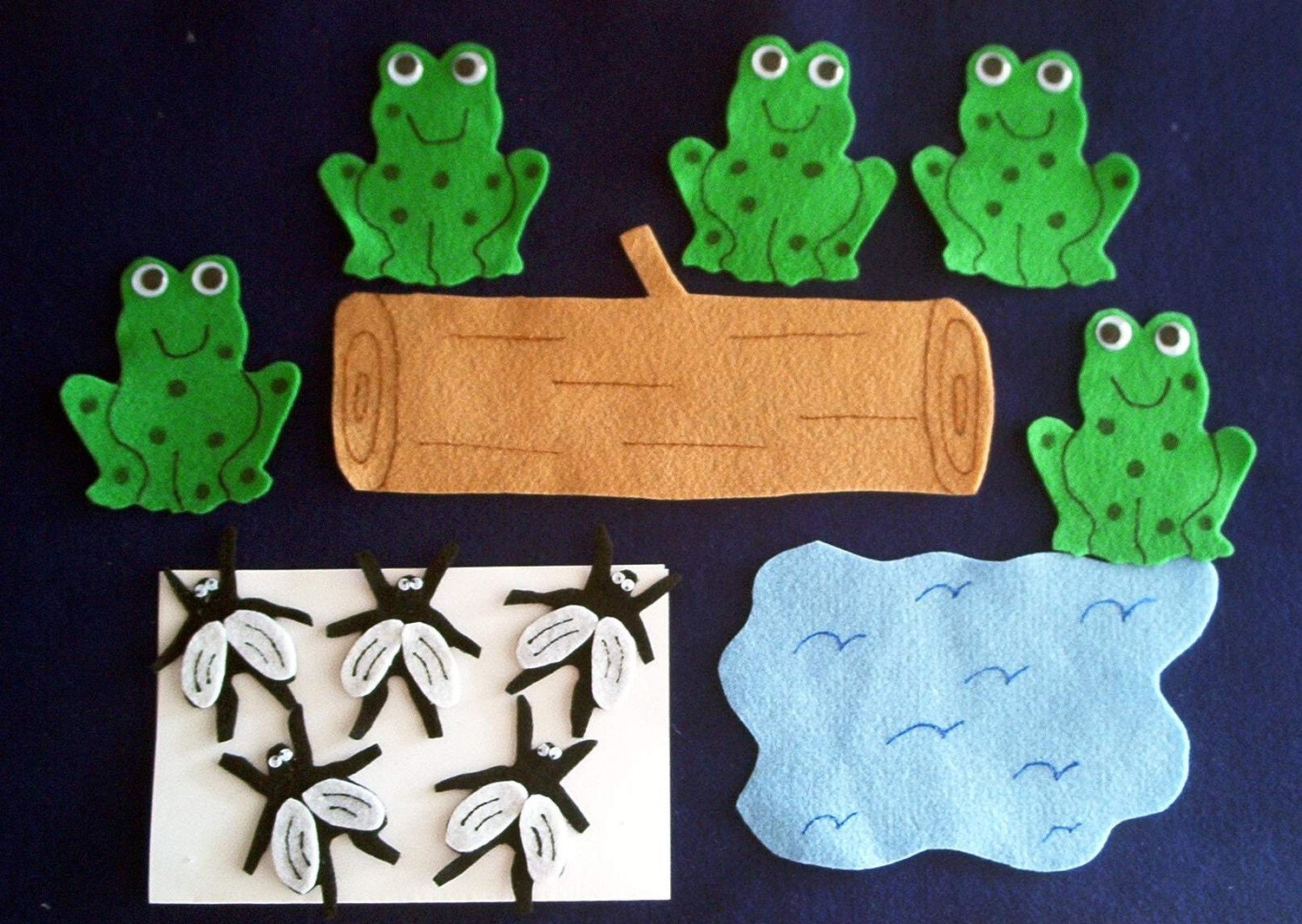 5 Green Speckled Frogs Flannel Board Felt Story by feltresources