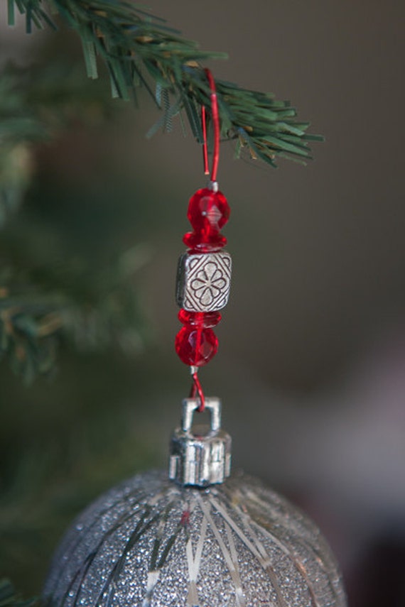 Items similar to Antique Silver and Red Beaded Ornament Hangers Red