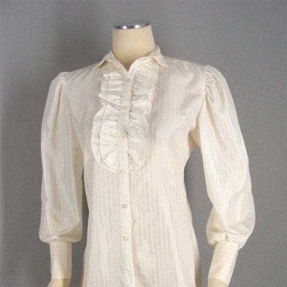 Vintage 80s Tuxedo Shirt White Ruffle by penelopepupsvintage