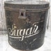 Large VINTAGE SUGAR TIN canister black and white