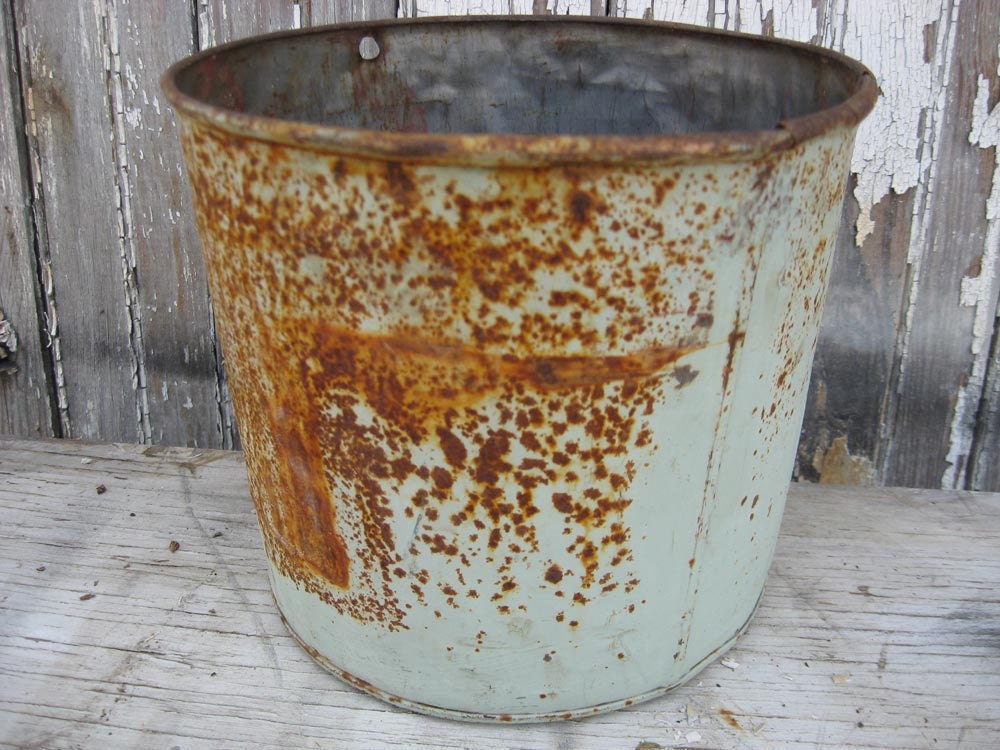 Vintage metal aqua rusty sap bucket
