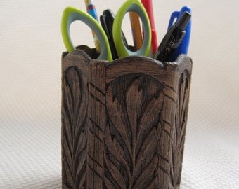 Vintage Faux Bois Pencil Holder - Desk Organizer