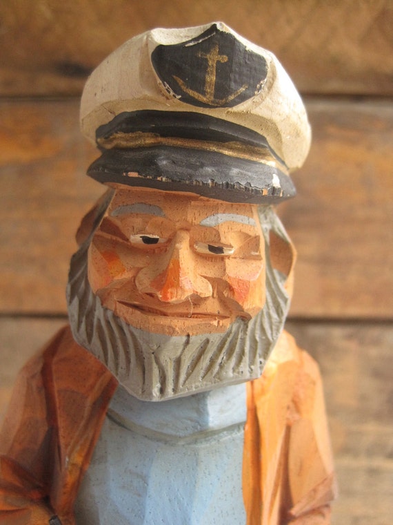 Vintage Sea Captain Salty Dog Wood Carved Sailor Folk Figure