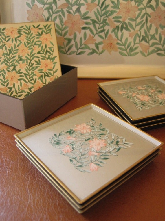 Vintage Otagiri Lacquerware Coaster and Tray Set Serenade