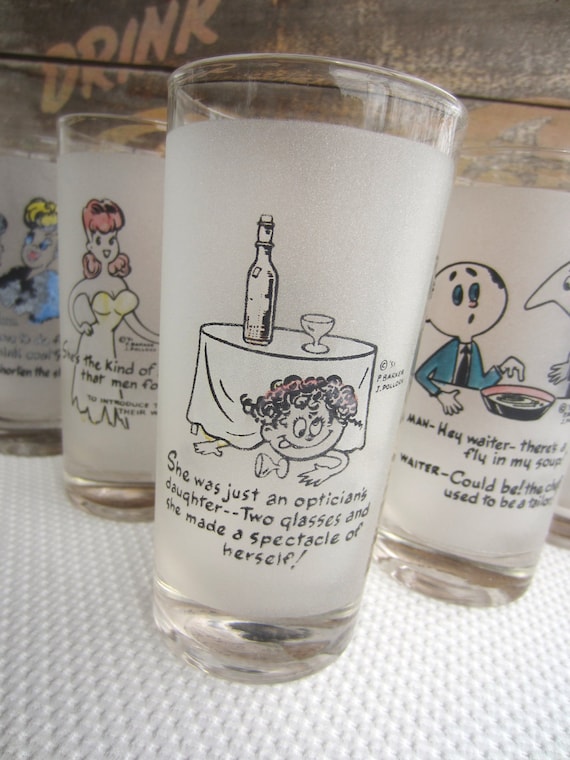 Vintage 1950s Novelty Barware Glasses Adult Humor Kitsch Fun