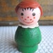 Vintage Fisher Price Little People Freckle Brown Hair Girl Green Wood Body