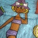Vintage Hankie Purple Bikini Girl at the Beach Struts Her Stuff Colorful Dessin Depose Handkerchief