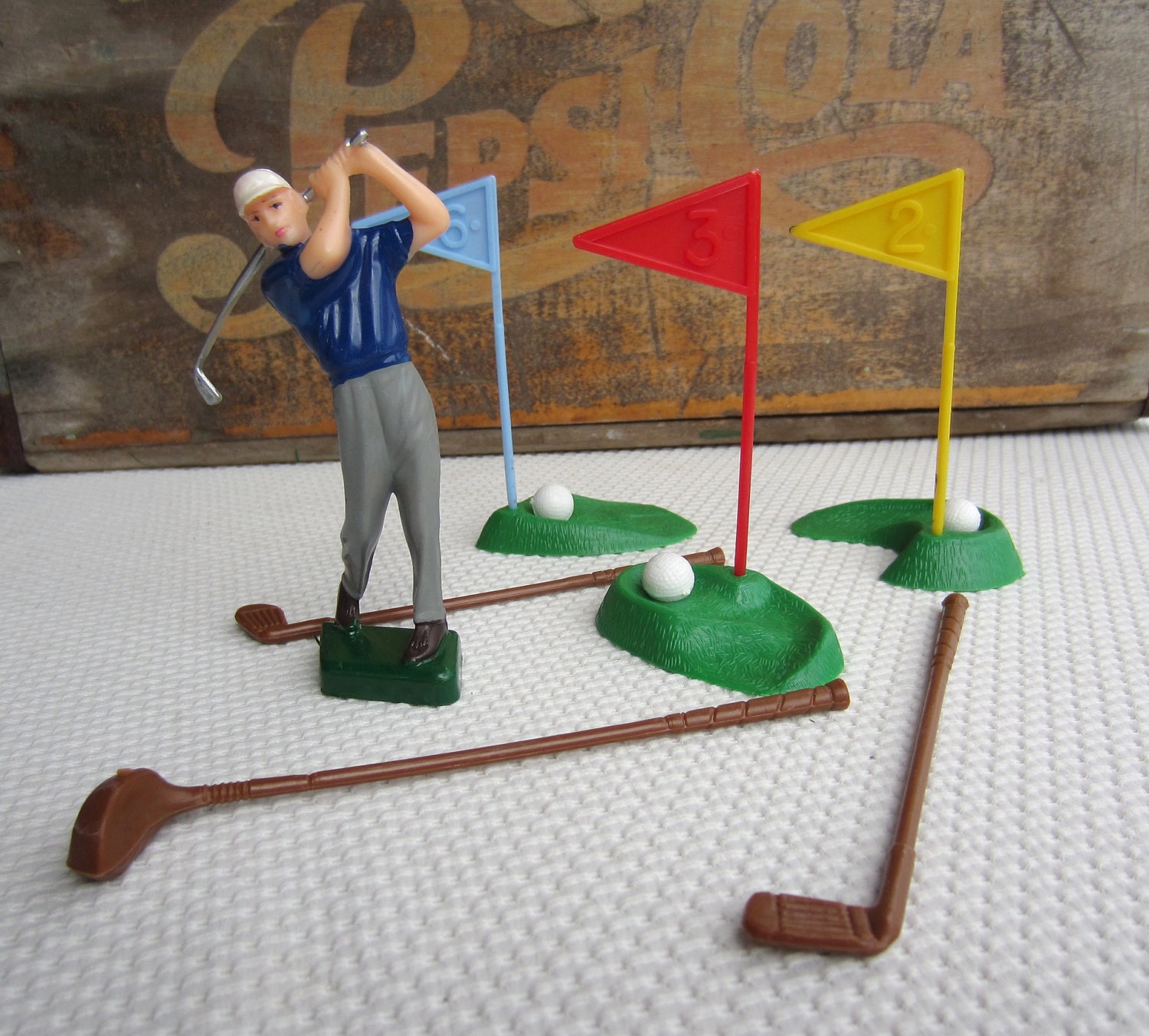 Vintage Male Golfer Cake Topper Set Birthday for Him Made in