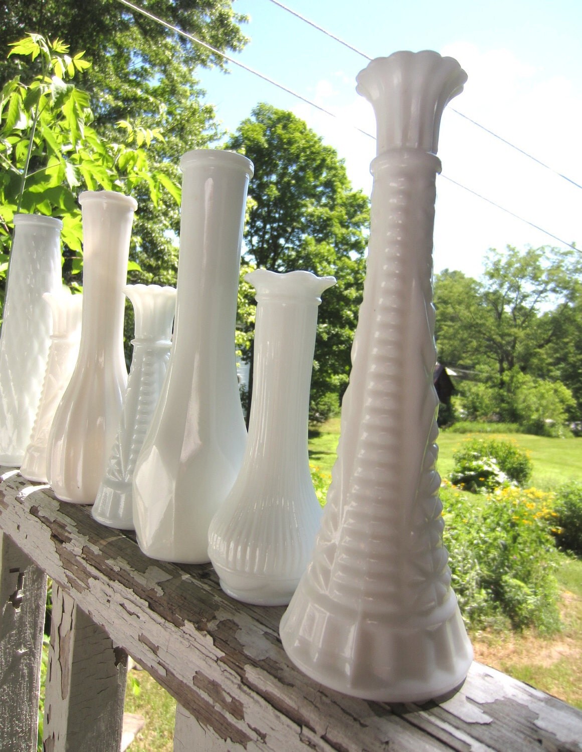 Vintage Milk Glass Vases set of 7 White Wedding Garden Table