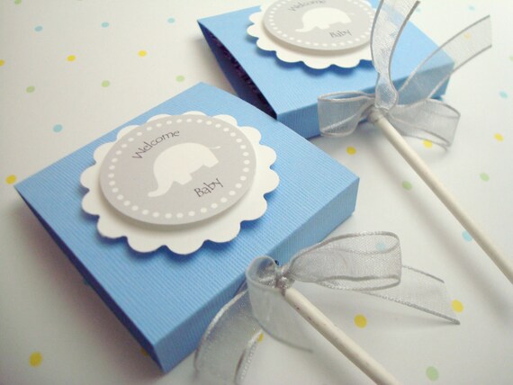 Blue and Gray Elephant Lollipop Favors, Baby Boy, Set of Ten Il_570xn