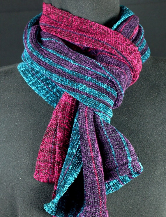 Items similar to Handwoven Chenille Scarf with Black Tencel on Etsy