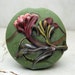 Lampwork Glass Bead, Sage Green Lentil Victorian Focal with Flowers 'Exotic Garden' On Sale