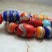 Handmade Lampwork Glass Beads, Etched Organic Bead Set of 19 in Bright Colors, Orange, Blue, Turquoise, Italian Pottery