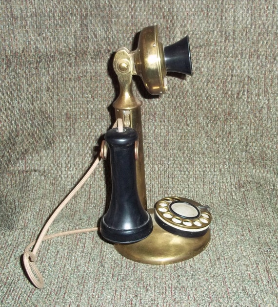 Antique Brass Candlestick Phone Telephone Rotary Dial