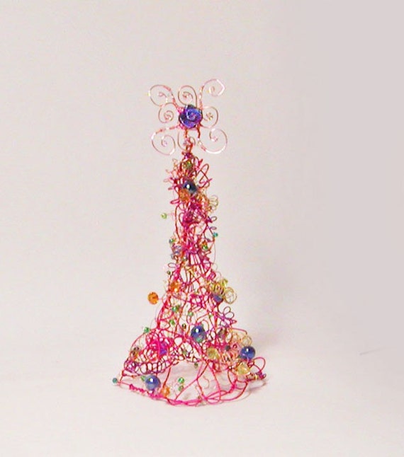 Wire Christmas Tree Decorated with Light Catching by WireArtInk