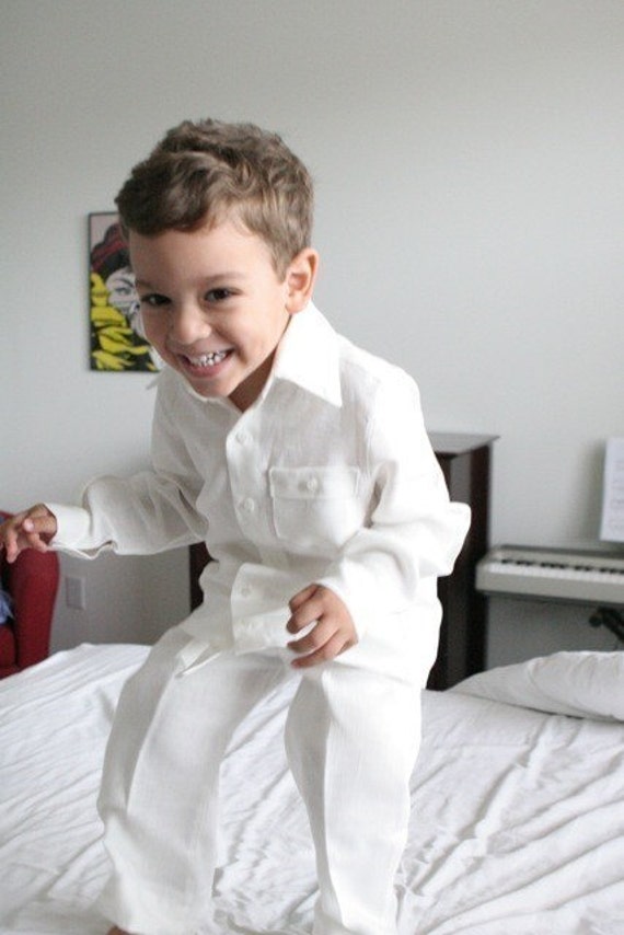 Boys Ivory Natural Linen Outfit baptism ring bearer page boy