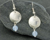 Chased dome sterling silver earrings + blue chalcedony, serenity, gemstone, shiny, handmade, gift for her, everyday wear, gemstone earrings Chased dome sterling silver earrings + blue chalcedony, serenity, gemstone, shiny, handmade, gift for her, everyday wear, gemstone earrings