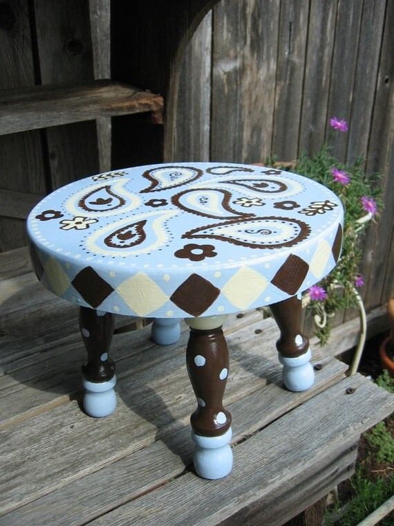 Items similar to Hand Painted Kids Stool In Paisley Blue on Etsy